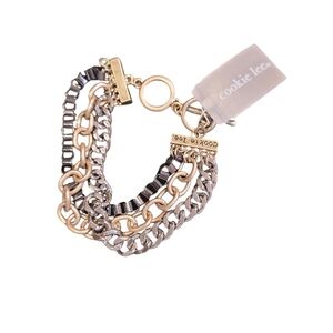 NWT Cookie Lee Women's Vintage Goldtone/Black Metal Adjustable Toggle Bracelet